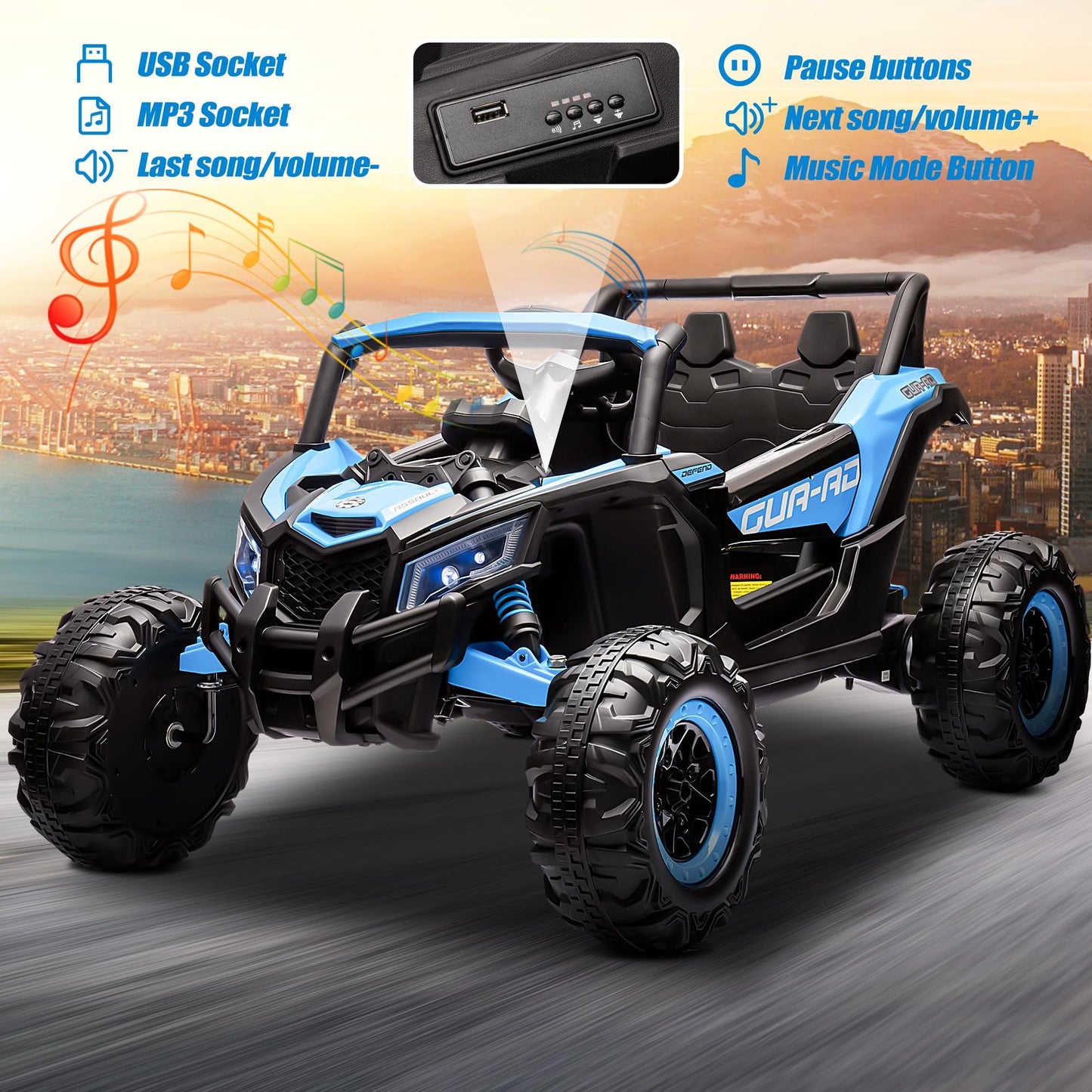 iYofe 24V Ride On UTV Car with Remote Control, Battery Powered Ride On Toys for Kids, 4 Wheels Ride on Vehicle with Music, USB, Bluetooth, Electric Cars for Kids Boys Girls 3-8 Ages Gifts, Blue