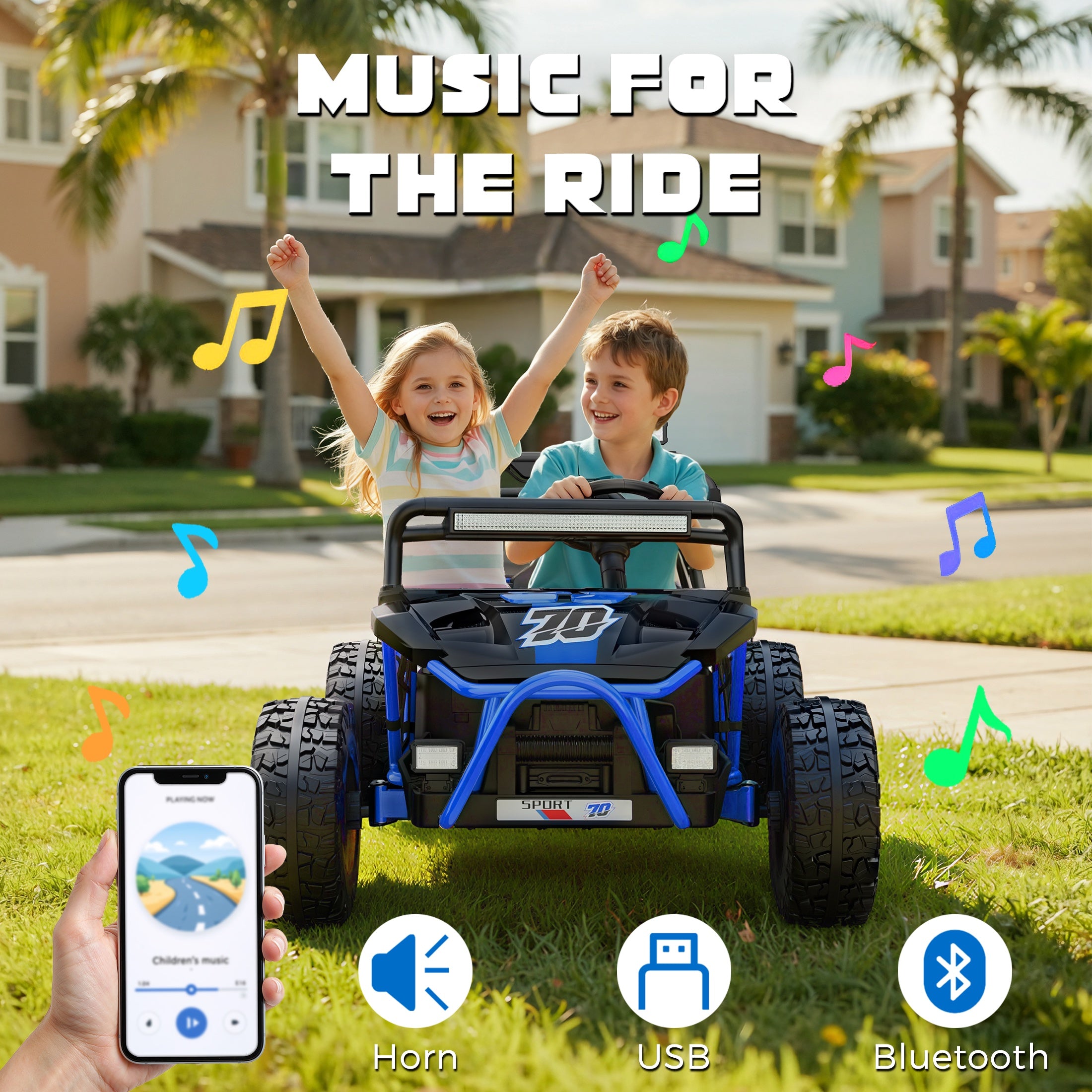 iYofe 36V Electric Ride on Car for Big Kids, Powered Ride on UTV Toys for Boys Girls Ages 6+, Kids Electric Vehicle with Bluetooth, Music, 4 Wheels Spring Suspension, without Remote Control, Blue
