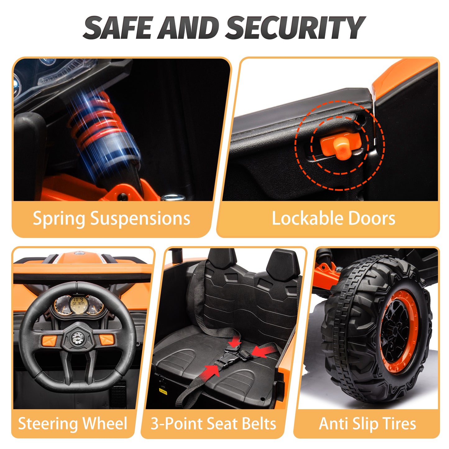 iYofe 24V Ride on Toys for Big Kids, Kids Ride on Car for Boys Girls 3-6, Powered Ride on UTV Electric Cars for Kids w/ Remote Control, Bluetooth Music, LED Lights, 4 Wheels Spring Suspension, Orange