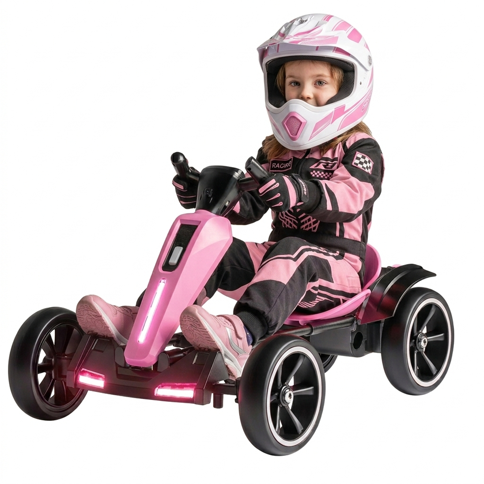 12V Electric Pedal Go Kart Car for Kids, Folder Ride on Toys Car with Adjustable Seat, Kids' Electric Vehicles with Music / Flashing Light for Boys Girls Age 3-8 Years Old, Red