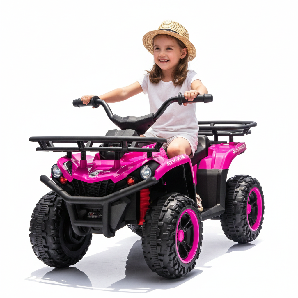 24V 80W*2 Kids Ride On ATV Cars, Ride on Toys with Front and Rear Storage Racks, Electric Car for kids with Crash Bars, Toddler Car with Bluetooth, MP3 Music Playback for Boys Girls 3-5