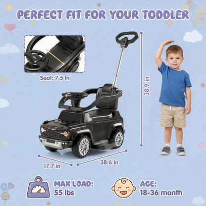 iYofe Kids Ride on Push Car, Licensed Ford Bronco Raptor Toddlers Ride on Toys with Horn, Music, Handle, Under Seat Storage, Kids Push Car for Toddlers 18 Months +, Black