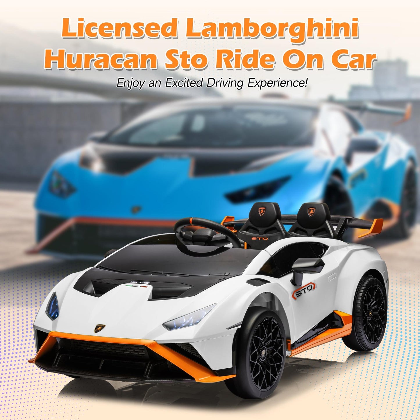 White 24V Lamborghini Ride on Cars with Remote Control, Battery Powered Kids Ride on Toys for Boys Girls 3-8 Ages, 4 Wheels Electric Cars for Kids with Bluetooth/Music/USB Port/LED Lights