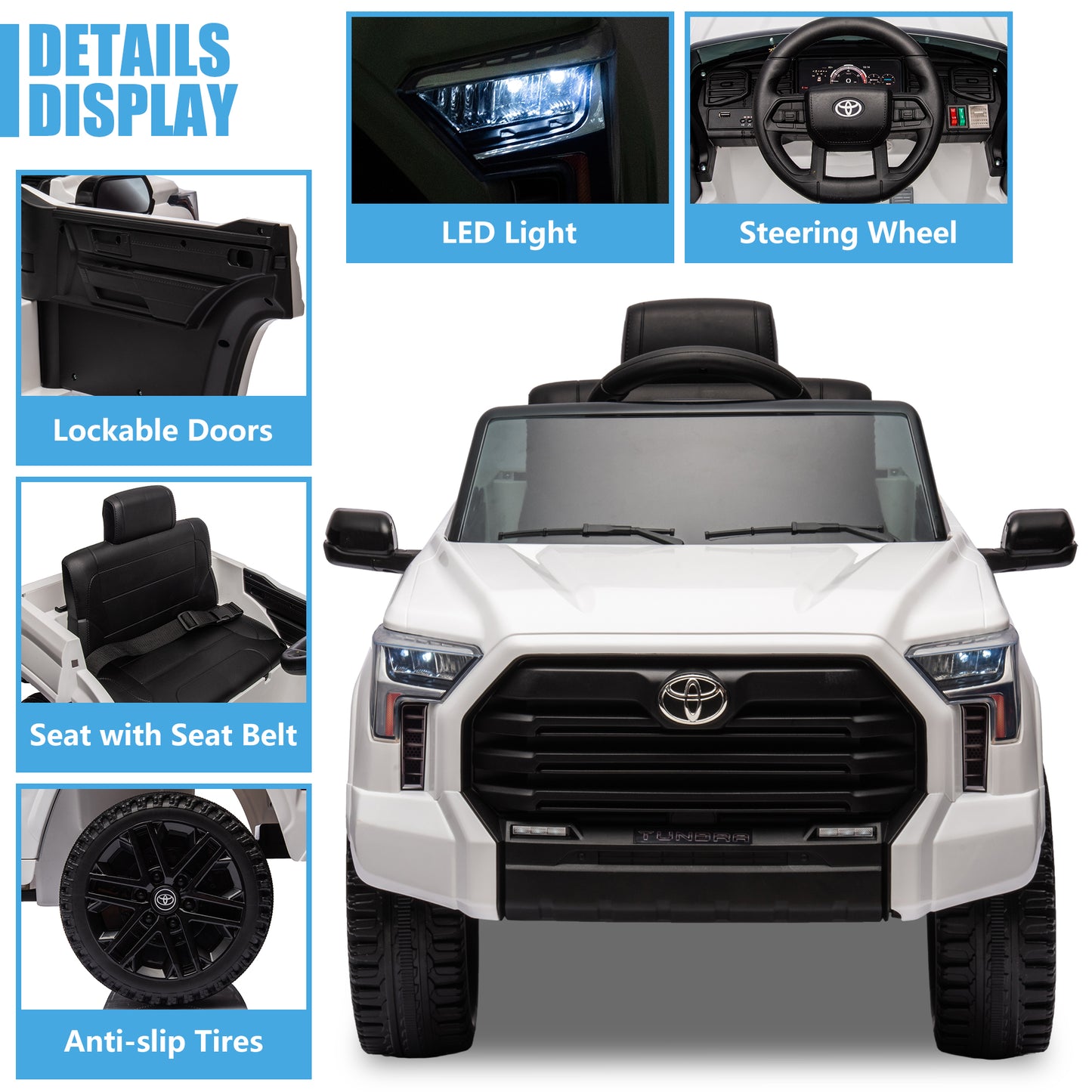 Toyota Tundra Pickup 12V 7A Ride On Cars for Kids, Ride On Toys with Remote Control, Battery Powered Kids Electric Vehicles with Bluetooth Music, USB, Electric Cars for Kids Boys Girls Gifts, White