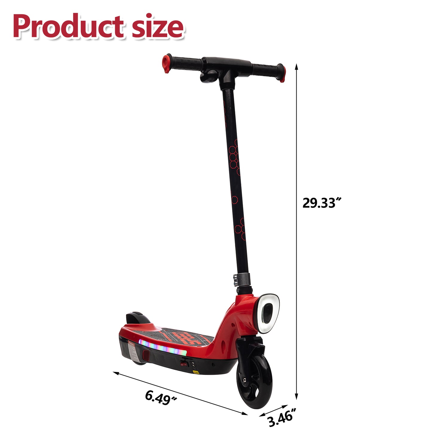 iRerts Kids Electric Scooter for 6-14 Year Old, Portable Kids Scooter for Boys Girls, 12V 45W Kids Electric Scooter with Front Big Light, Rear Brake, Colorful Deck Light, Red