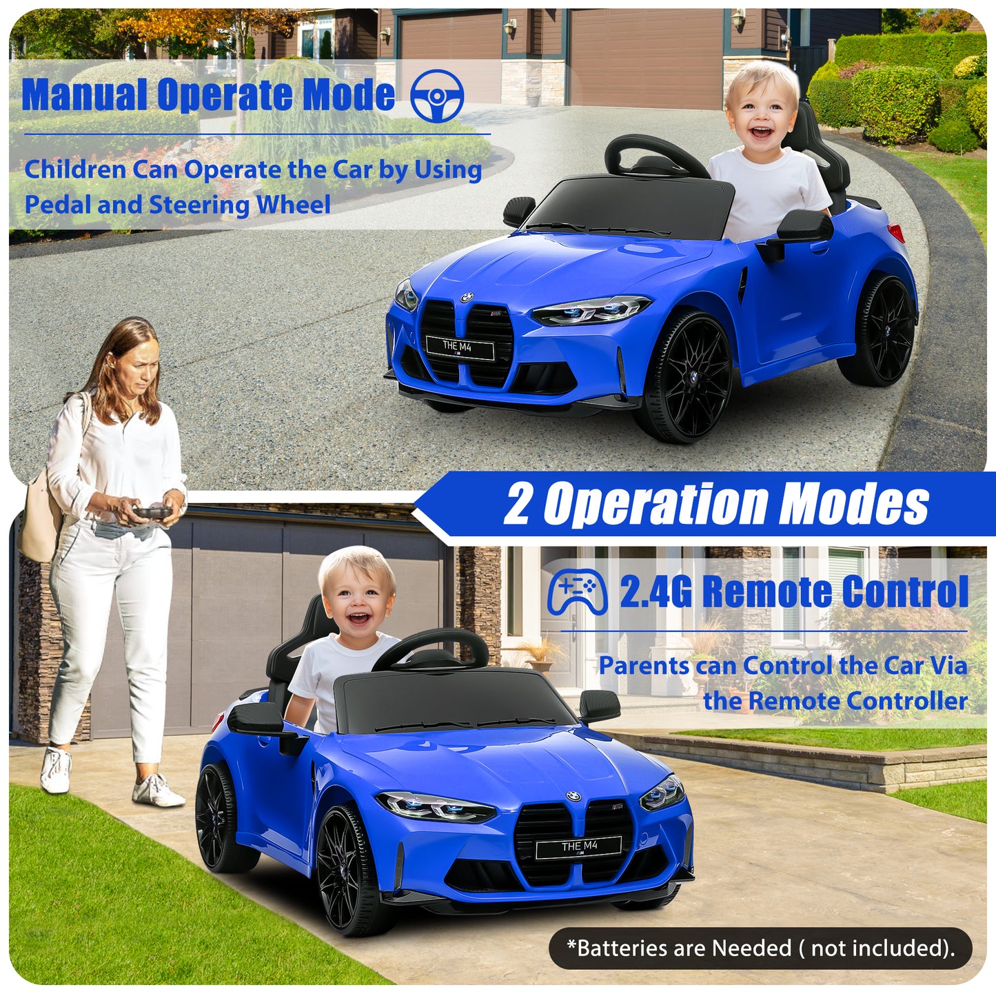 BMW M4 12V Battery Powered Ride On Cars, Kids Ride On Toys with Remote Control, Bluetooth, Music, USB/MP3 Port, LED Light, 4 Wheeler Kids Electric Cars for Boys Girls Gifts 3-6 Years Old, Blue