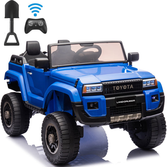 24V 2 Seater Ride on Cars, Licensed Toyota LC250 Powered Ride on Toy Truck with Remote Control, Kids Cars Electric Vehicles for Kids 3-8 Gifts with Bluetooth/Music/USB Ports/Shovel, 4 Wheelers, Blue