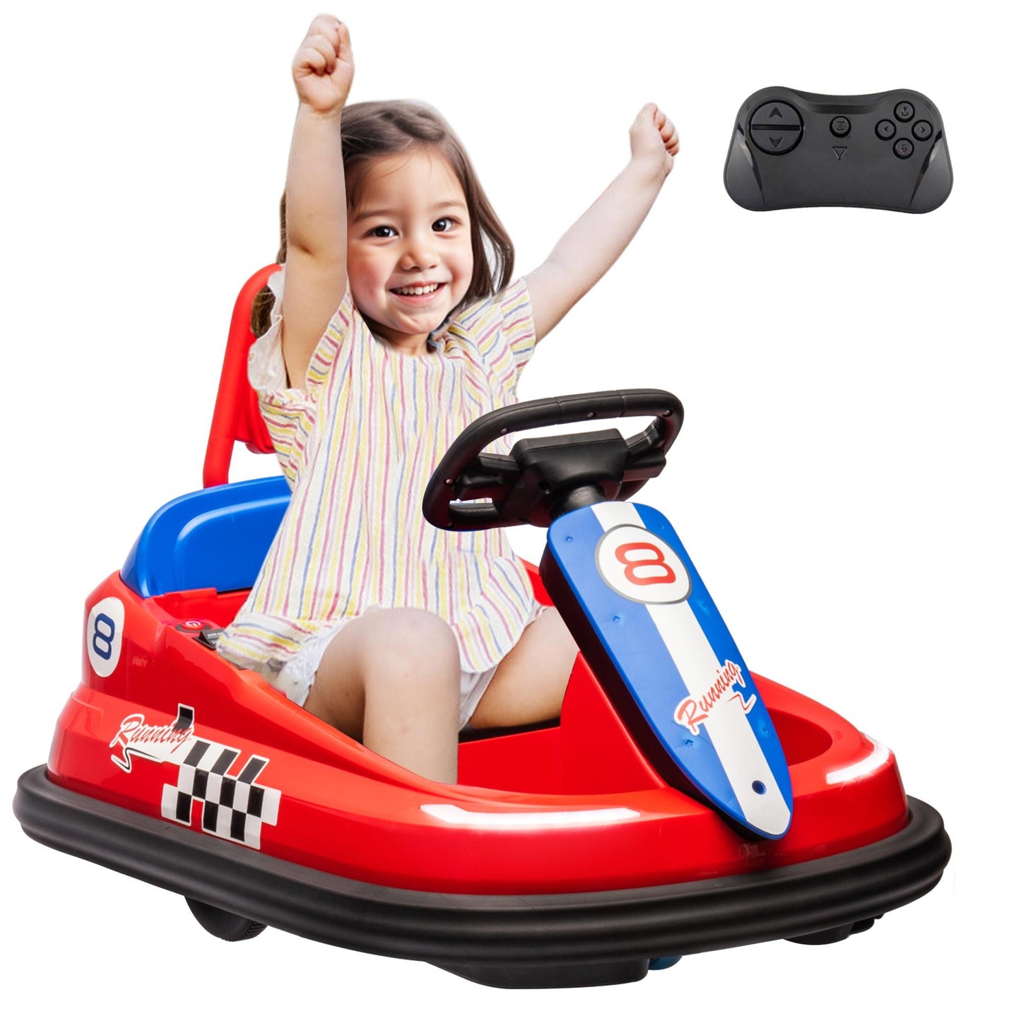 iYofe 6V Bumper Car Ride on with Remote Control, Bumper Cars for Kids Toddlers Boys Girls 2-6 Years Old Gifts, Battery Powered Ride on Toys with Bluetooth, Player, 360¡ãSpin, LED Light, 3 Speed, Red