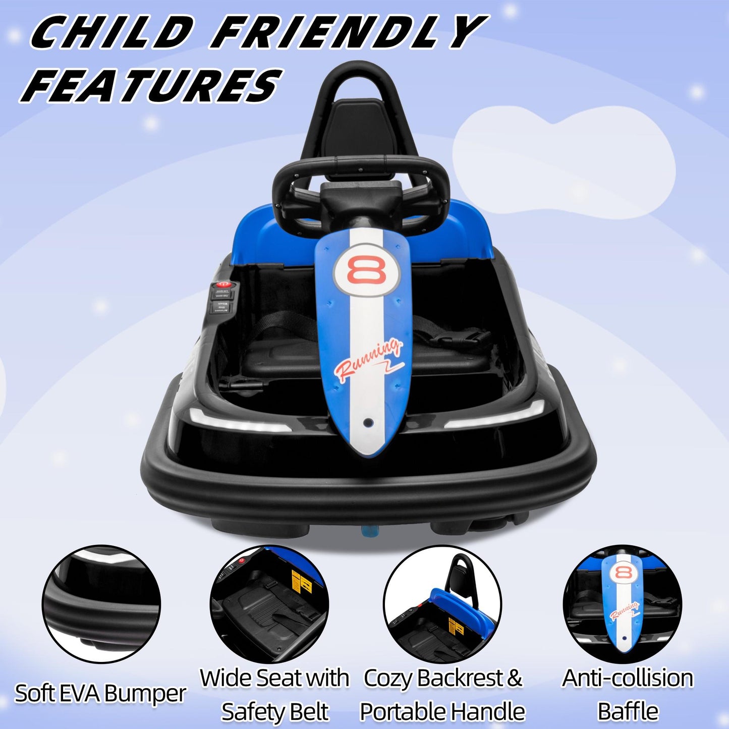 iYofe 6V Bumper Car Ride on with Remote Control, Bumper Cars for Kids Toddlers Boys Girls 2-6 Years Old Gifts, Battery Powered Ride on Toys with Bluetooth, Player, 360¡ãSpin, LED Light, 3 Speed, Black