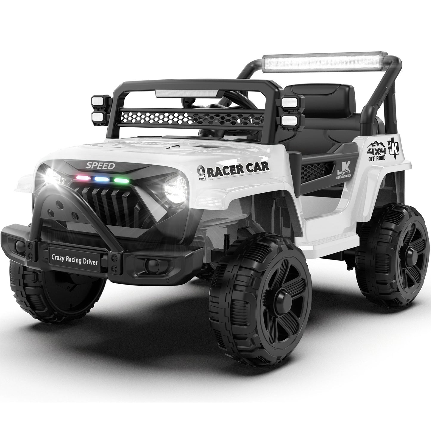 iYofe 12V Ride on Cars with Remote Control, Powered Kids Ride on Toys Truck for Boys Girls Ages 2-5, Toddler Cars Kids Electric Vehicles with Bluetooth Music, USB/MP3 Ports, 4 Wheel Suspension, White