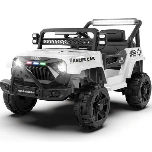 iYofe 12V Ride on Cars with Remote Control, Powered Kids Ride on Toys Truck for Boys Girls Ages 2-5, Toddler Cars Kids Electric Vehicles with Bluetooth Music, USB/MP3 Ports, 4 Wheel Suspension, White