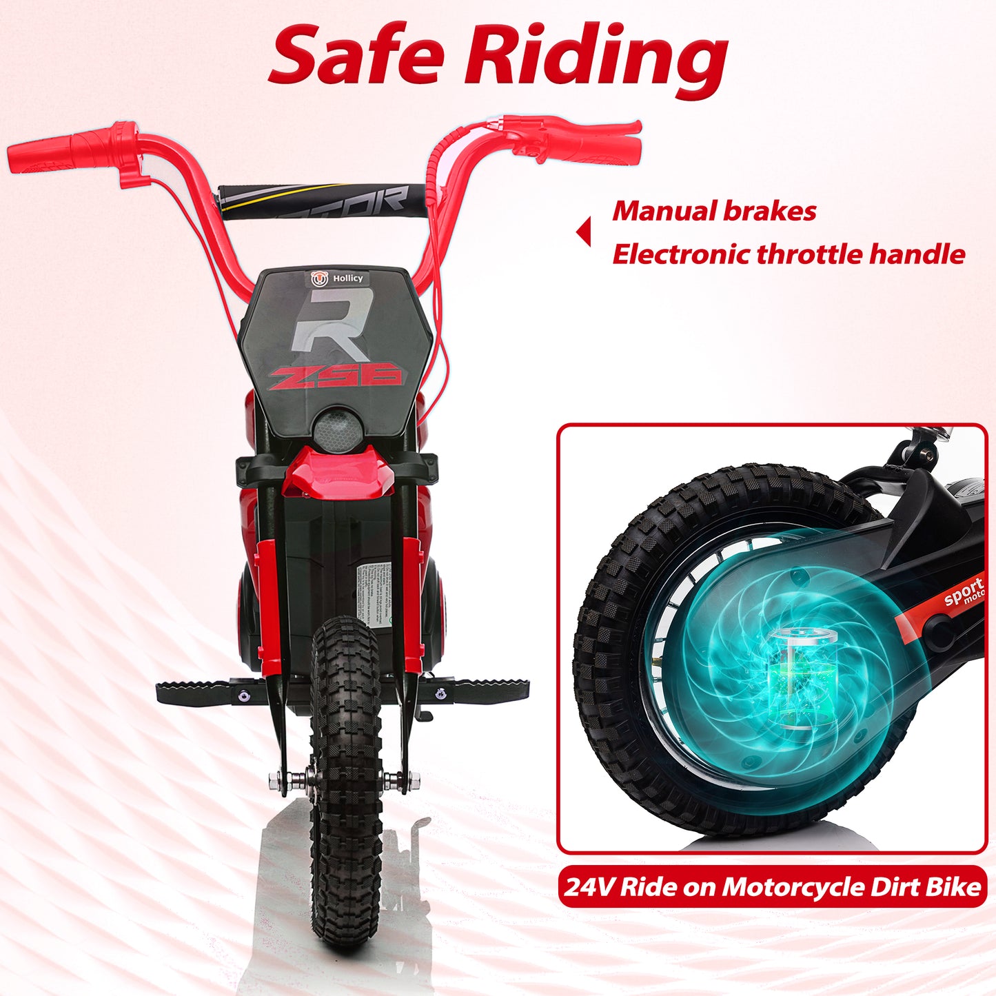 24V Electric Dirt Bike for Kids, 350W Electric Ride on Motorcycle Toy with Speed up to 14.29MPH, Kids Motorized Dirt Bike with Hand Operated Brake for Boys Girls 8-14 Years Old, Music Player