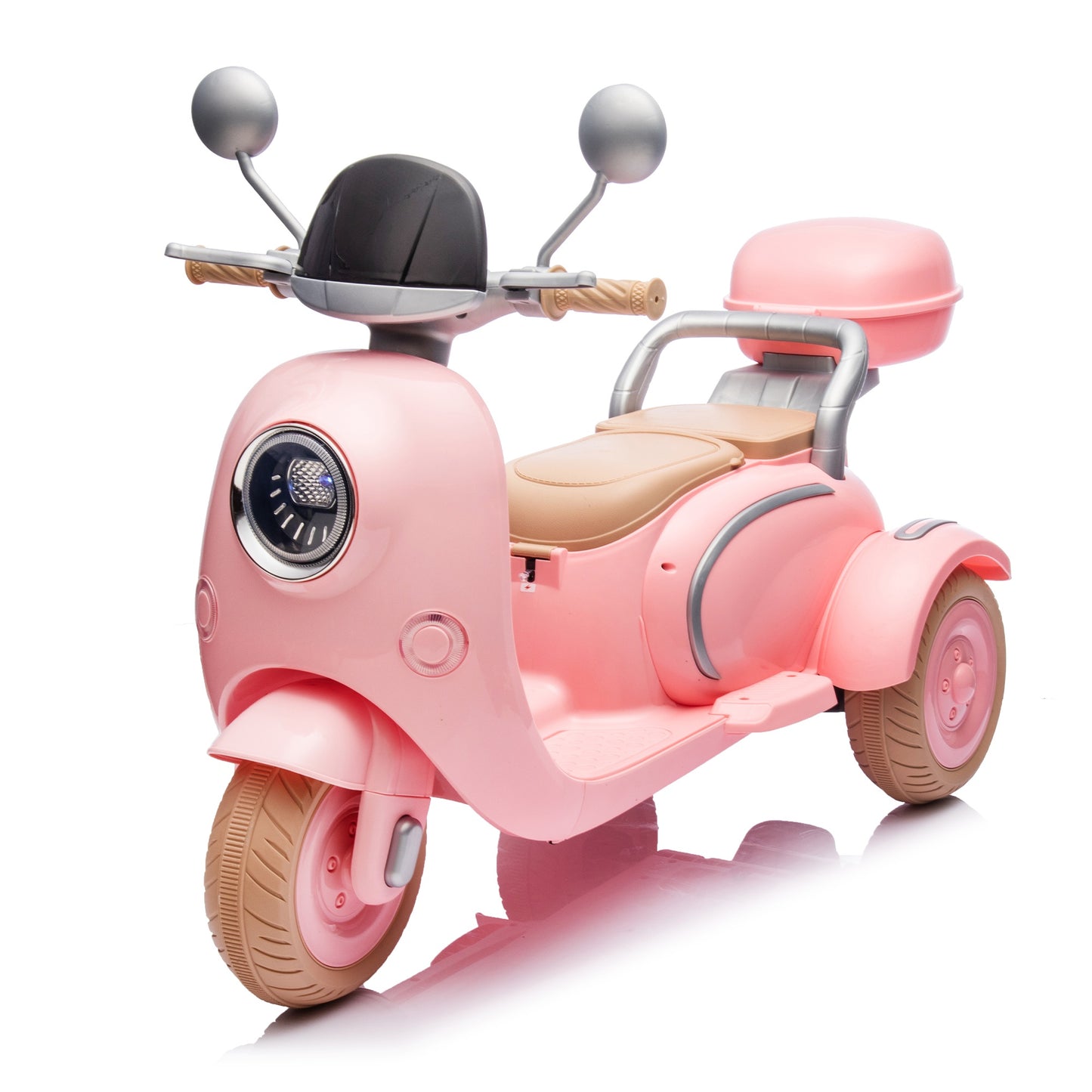 iYofe 2 Seater 12V Ride on Motorcycle for Kids, Battery Powered Ride on Toys 3 Wheels Kids Electric Motorcycle with Bluetooth, Music Player, Back Seat Flip Adult Seat, Storage Box, Pink