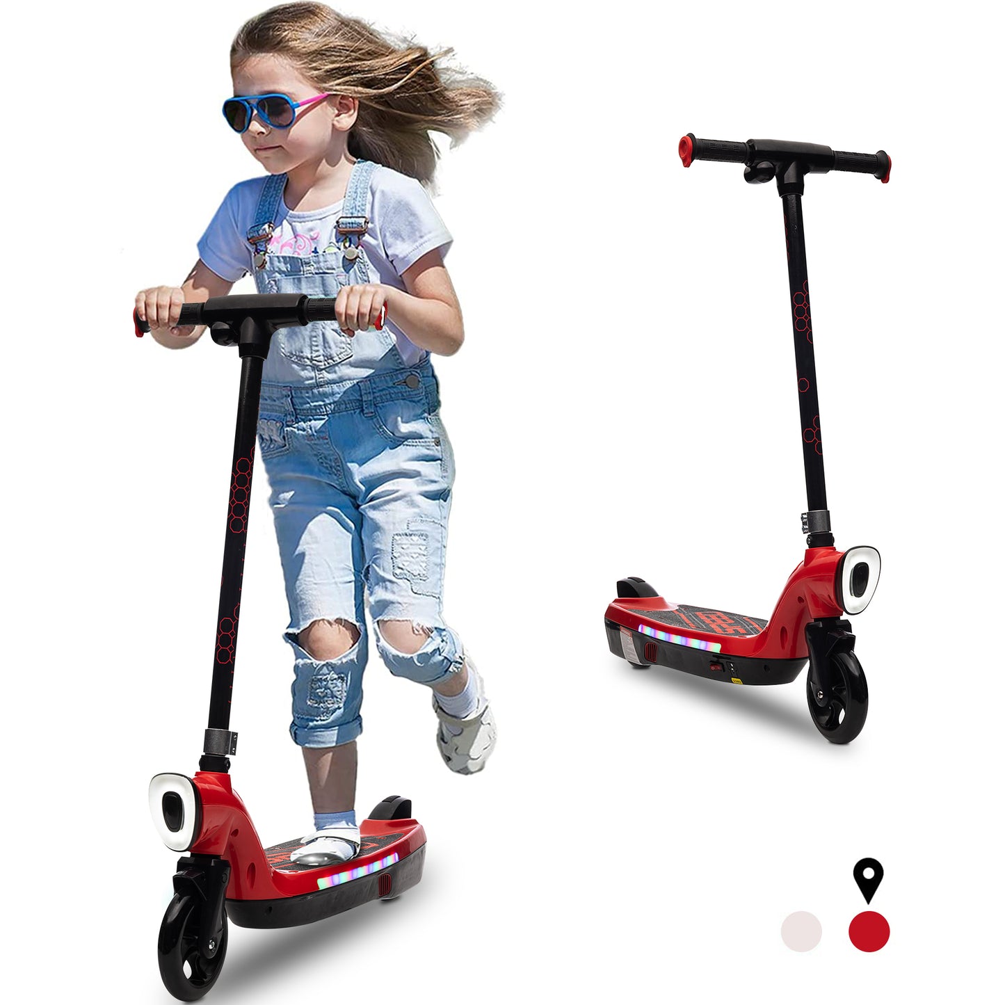 iYofe Electric Scooter for Kids, Portable Foldable Kids Electric Scooter for Boys Girls 6 Years and Up, 120W Adjustable Height Kids Scooter with Colorful LED Light and 5.5 Inch Rubber Tire, Black