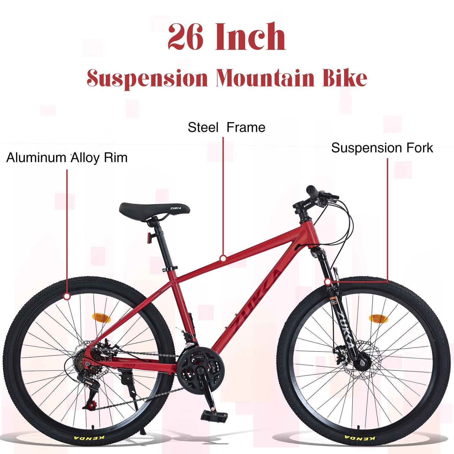 26" Mountain Bikes for Adults Teens, 24 Speed Mountain Bicycle w/ Disc Brakes, Bike for Mens Womens, City Commuter Bikes Suit for Rider Height 5'4"-6'2", 85% assembled (Red)
