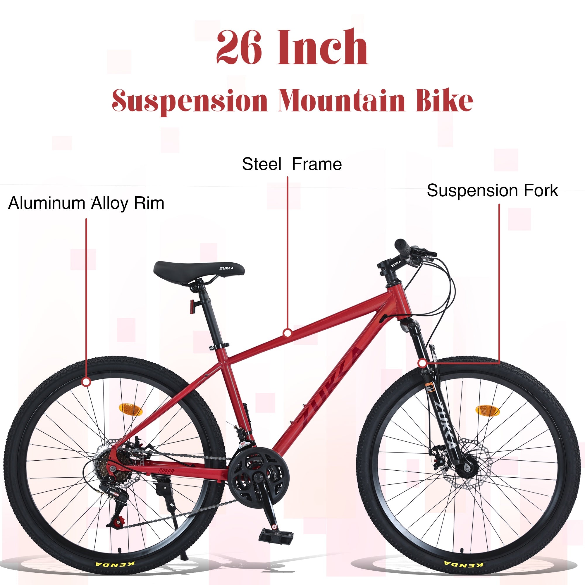 26" Mountain Bikes for Adults Teens, 24 Speed Mountain Bicycle w/ Disc Brakes, Bike for Mens Womens, City Commuter Bikes Suit for Rider Height 5'4"-6'2", 85% assembled (Red)