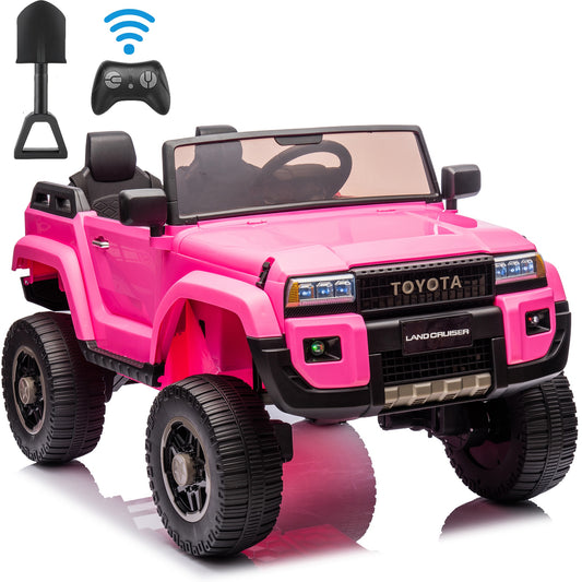 24V 2 Seater Ride on Cars, Licensed Toyota LC250 Powered Ride on Toy Truck with Remote Control, Kids Cars Electric Vehicles for Kids 3-8 Gifts with Bluetooth/Music/USB Ports/Shovel, 4 Wheelers, Pink