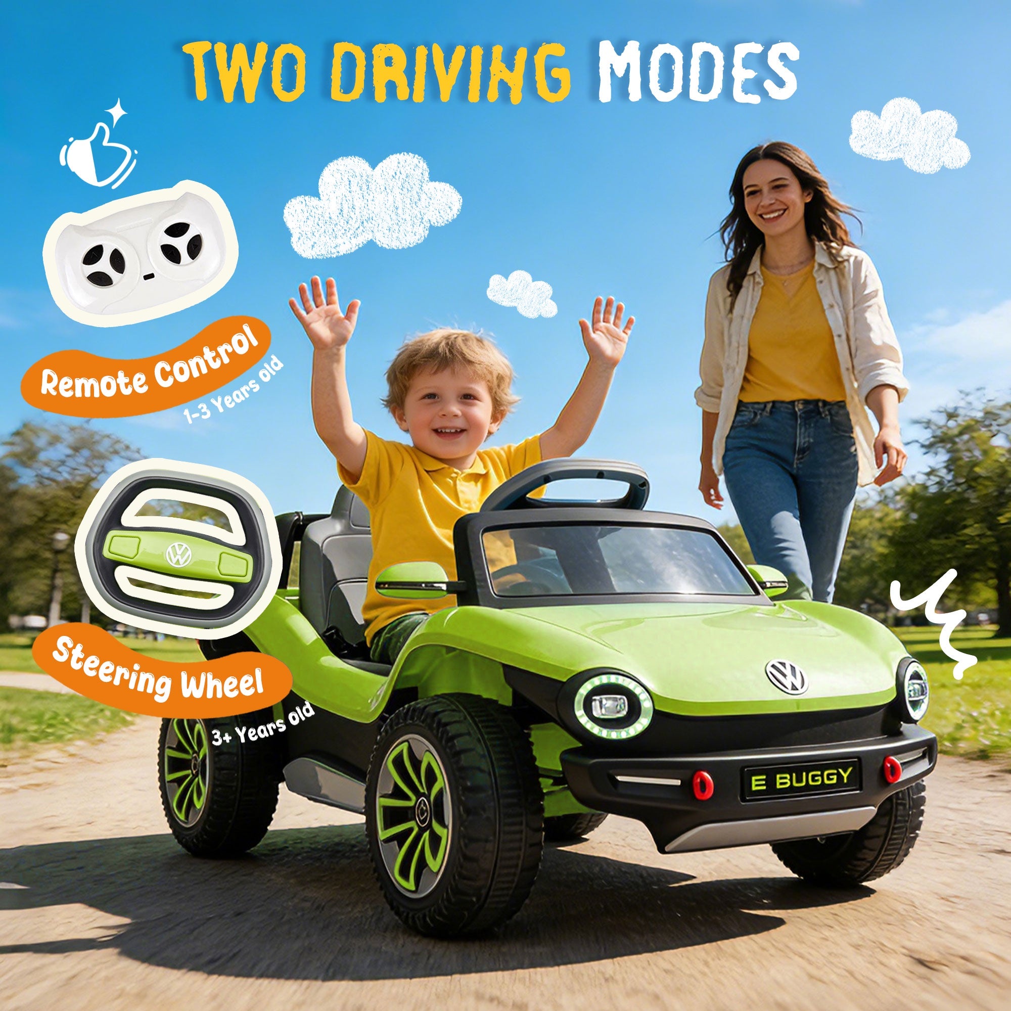 12V Ride on Toys, Licensed Volkswagen Beetle Powered Ride on Cars with Remote Control, Bluetooth, Music, USB Ports, LED Lights, 4 Wheels Suspension, Electric Car for Kids Boys Girls Ages 2-5, Green