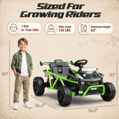 iYofe 36V Electric Ride on Car for Big Kids, Powered Ride on Vehicle for Boys Girls Ages 6+, Kids Electric Car with Bluetooth, Music, Rear Wheel Spring Suspension, Green