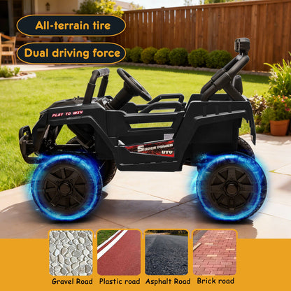 12V Powered Ride on Car UTV, Kids Ride on Toys for Toddlers Ages 3-5, Ride on Vehicles with Remote Control, Bluetooth, Music, 4 Wheels Suspension, Electric Cars for Kids Boys Girls, Black