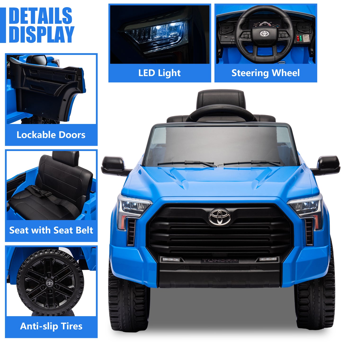 Toyota Tundra Pickup 12V 7A Ride On Cars for Kids, Ride On Toys with Remote Control, Battery Powered Kids Electric Vehicles with Bluetooth Music, USB, Electric Cars for Kids Boys Girls Gifts, Blue