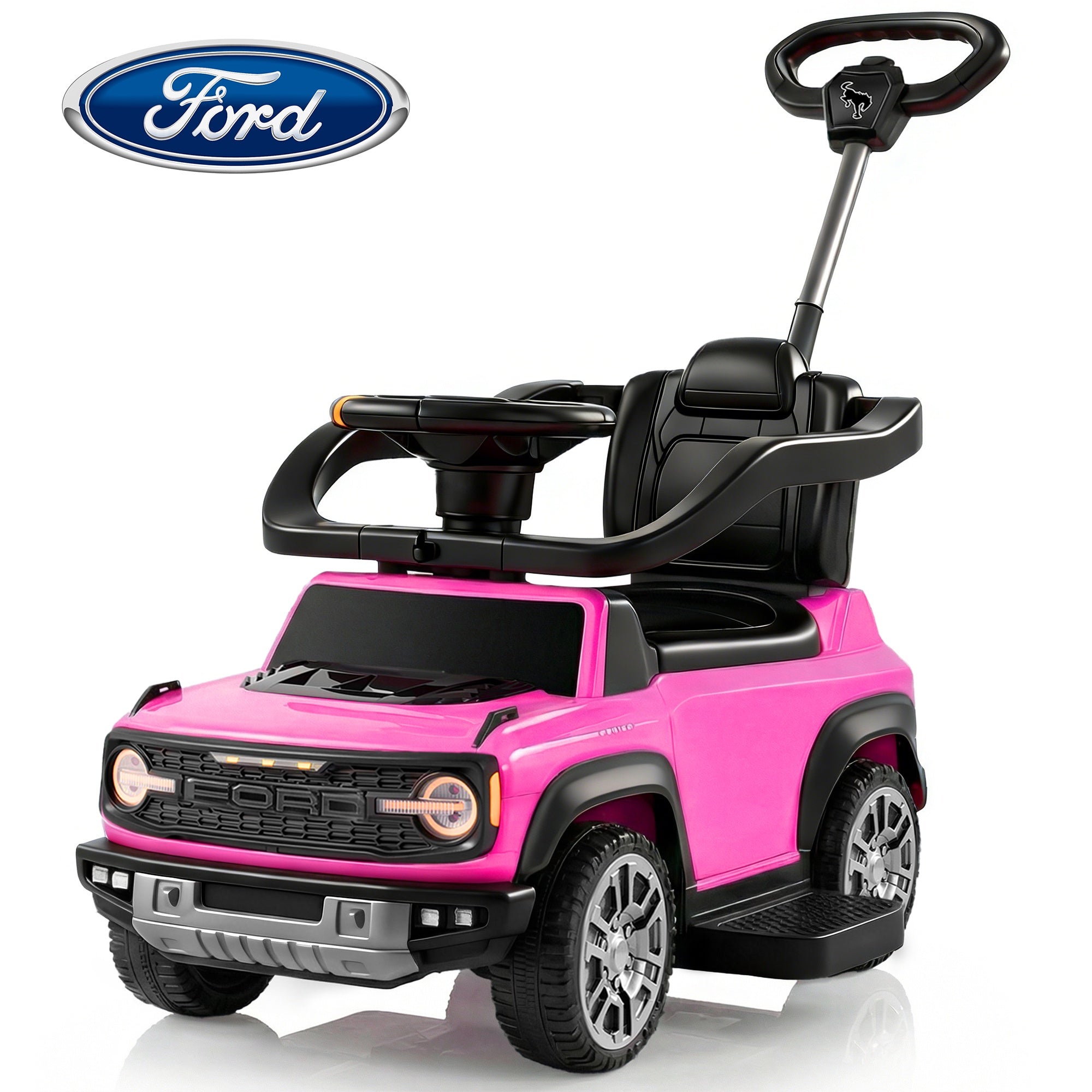iYofe Kids Ride on Push Car, Licensed Ford Bronco Raptor Toddlers Ride on Toys with Horn, Music, Handle, Under Seat Storage, Kids Push Car for Toddlers 18 Months +, Pink