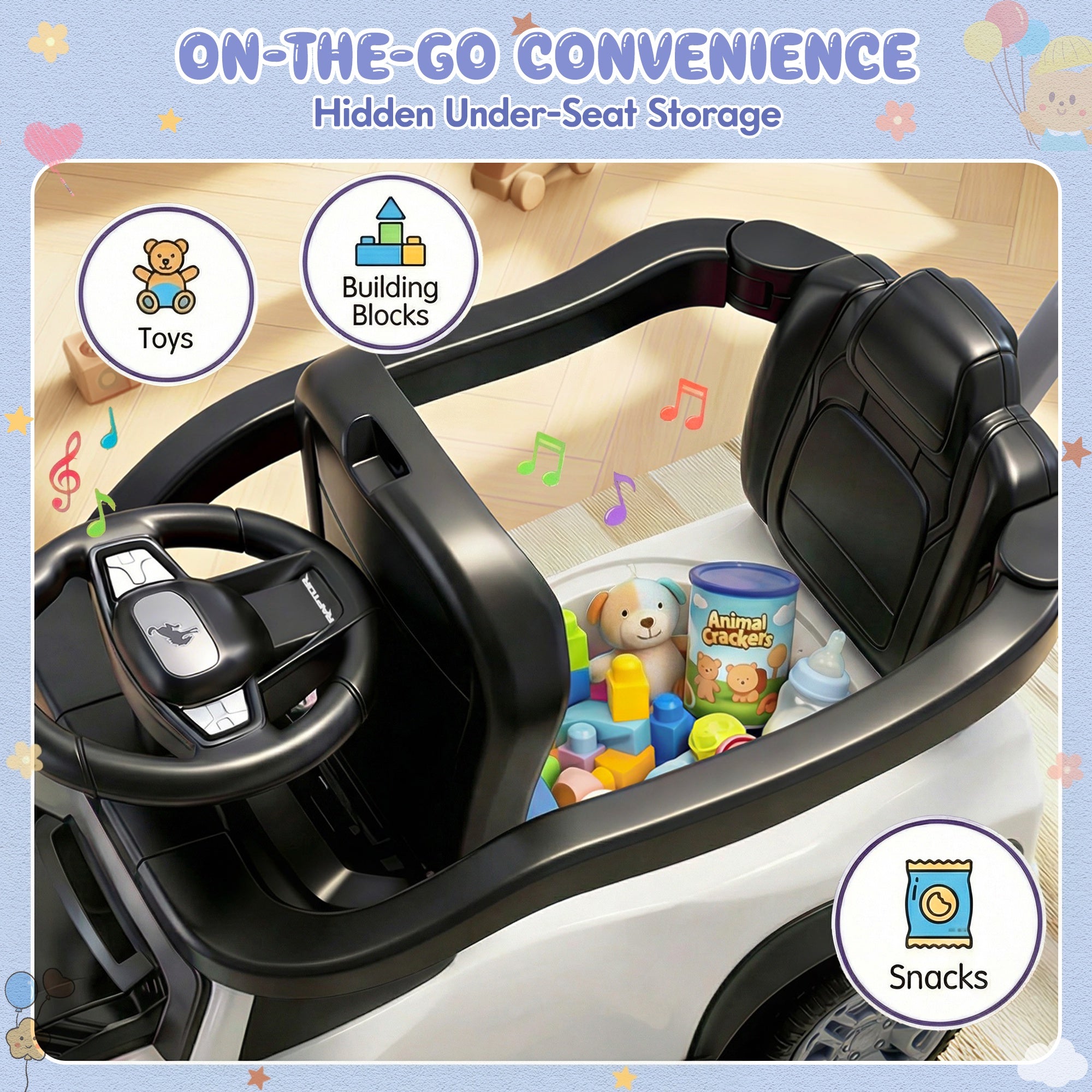 iYofe Kids Ride on Push Car, Licensed Ford Bronco Raptor Toddlers Ride on Toys with Horn, Music, Handle, Under Seat Storage, Kids Push Car for Toddlers 18 Months +, White