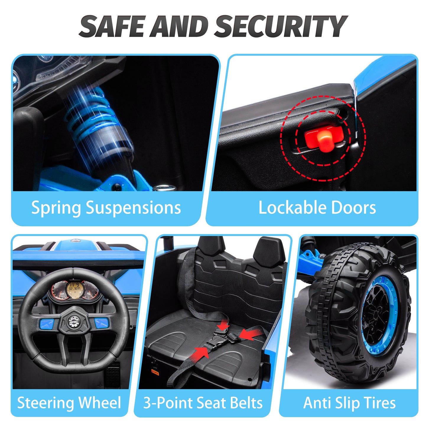 iYofe 24V Ride on Toys for Big Kids, Kids Ride on Car for Boys Girls 3-6, Powered Ride on UTV Electric Cars for Kids with Remote Control, Bluetooth Music, LED Lights, 4 Wheels Spring Suspension, Blue