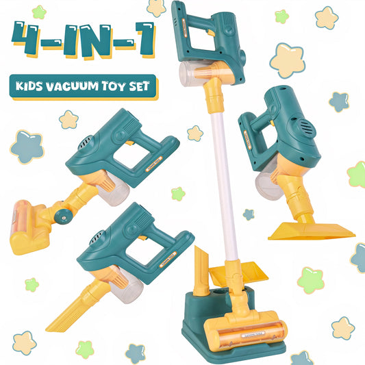 Kids Vacuum Cleaner Toys for Toddler, Toy Vacuum Set that Really Works with Real Suction, Pretend Play Housekeeping Toy Vacuum w/Sound Effects/Music/Light for Girls Boys