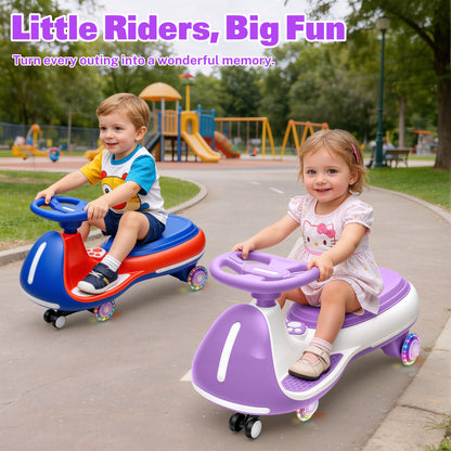 12V Electric Wiggle Car for Kids, Toddlers Ride on Toys with Pedal, Display, Flashing PU Wheels, LED Light, Bluetooth Music, Max Speed 5 MPH, Kids Ride on Cars for Boys Girls 3+, Purple