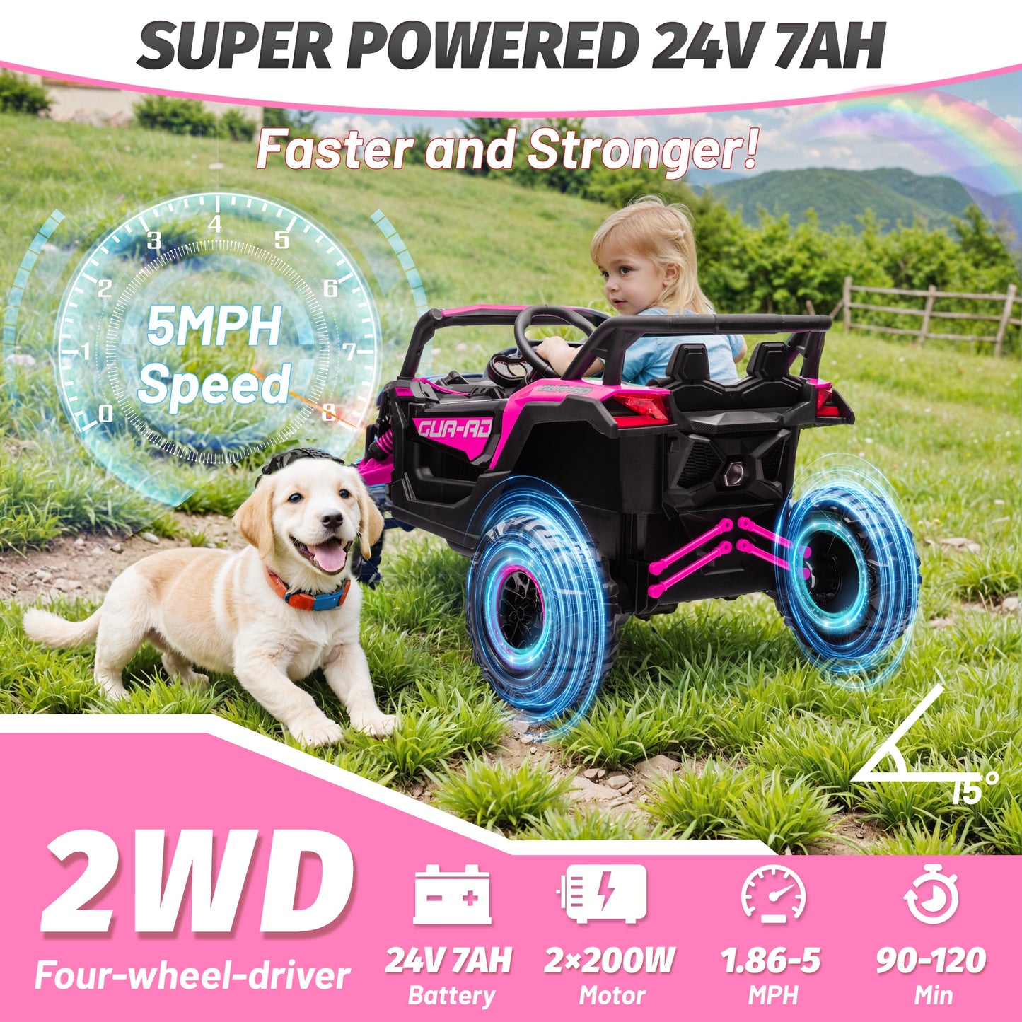 iYofe 24V Ride on Toys for Big Kids, Kids Ride on Car for Boys Girls 3-6, Powered Ride on UTV Electric Cars for Kids with Remote Control, Bluetooth Music, LED Lights, 4 Wheels Spring Suspension, Pink