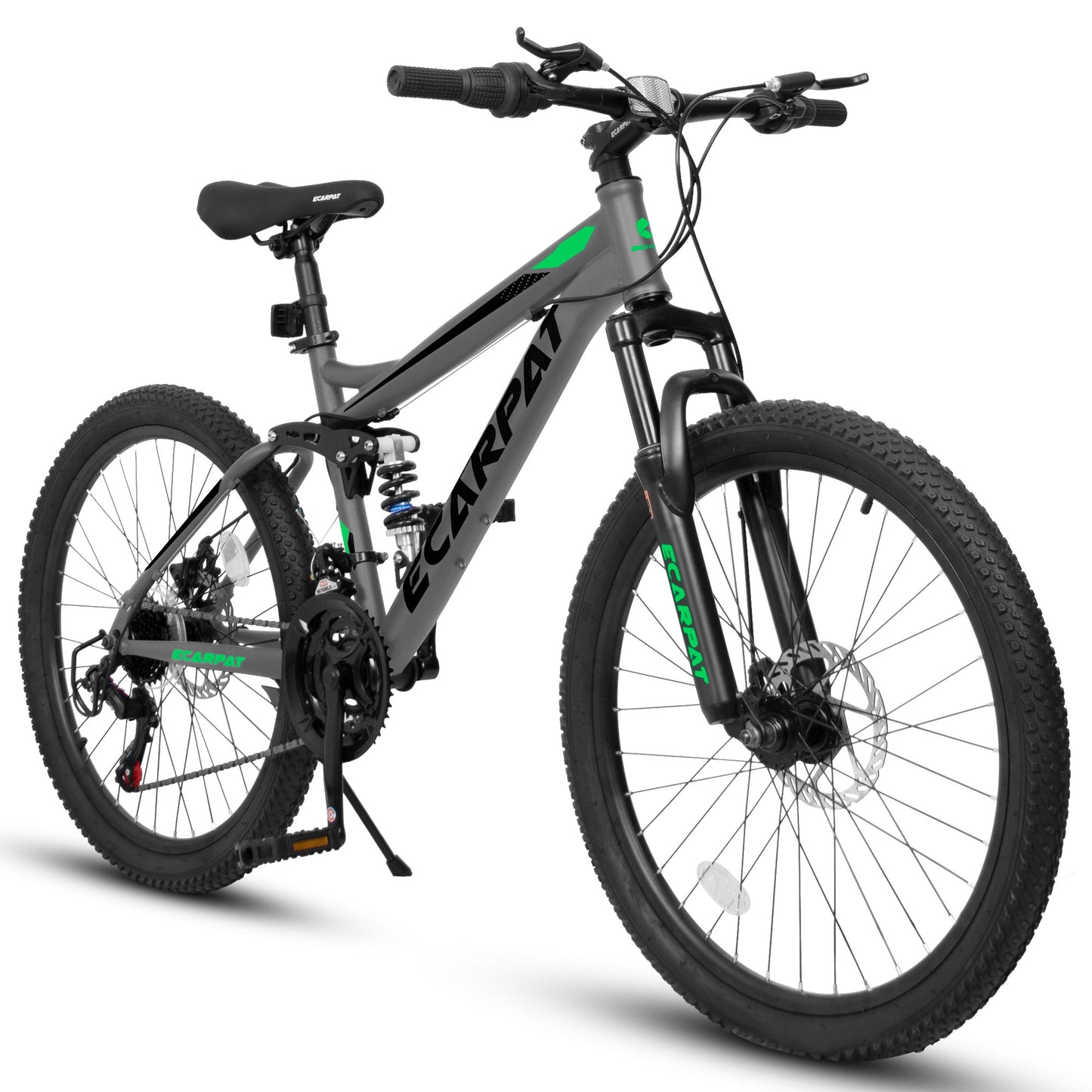 24" Mountain Bikes for Kids Teen, 21 Speed Full Suspension Mountain Bicycle w/ Disc Brakes, Bike for Boys Girls Ages 10+, Steel Frame, Suit for Rider Height 5'-5'8", 85% assembled