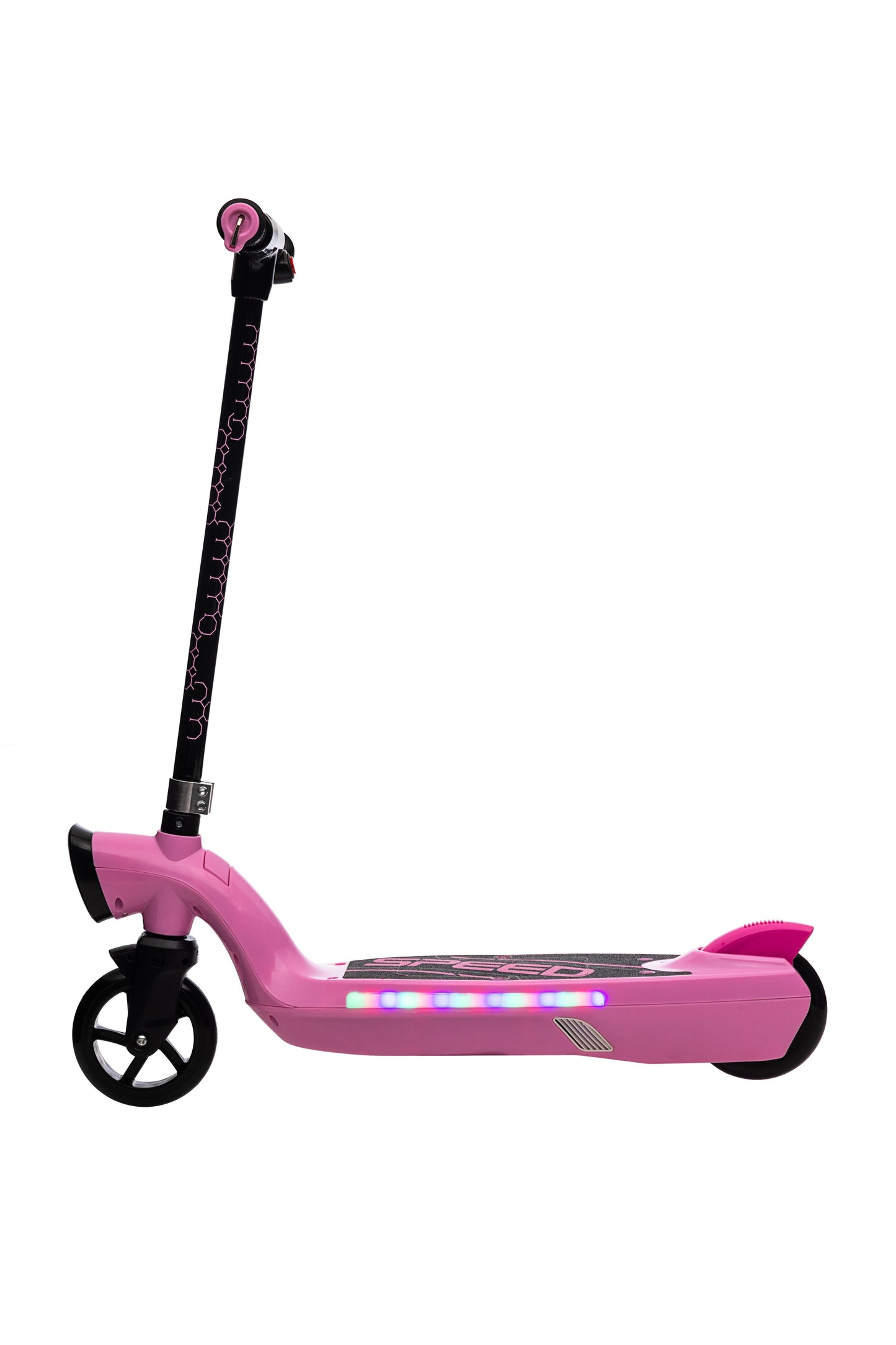 iRerts Kids Electric Scooter for 6-14 Year Old, Portable Kids Scooter for Boys Girls, 12V 45W Kids Electric Scooter with Front Big Light, Rear Brake, Colorful Deck Light, Pink