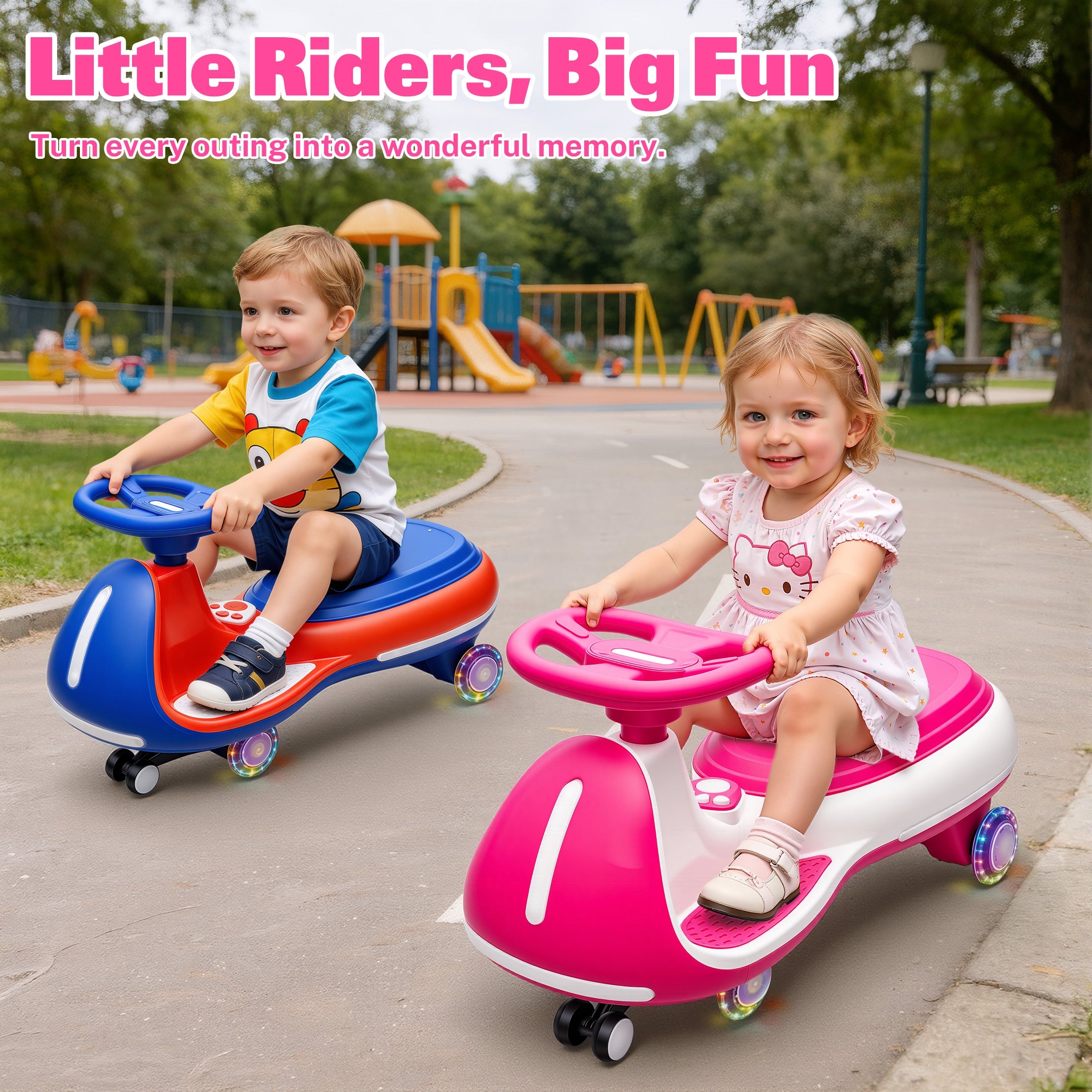 12V Electric Wiggle Car for Kids, Toddlers Ride on Toys with Pedal, Display, Flashing PU Wheels, LED Light, Bluetooth Music, Max Speed 5 MPH, Kids Ride on Cars for Boys Girls 3+, Rose Red