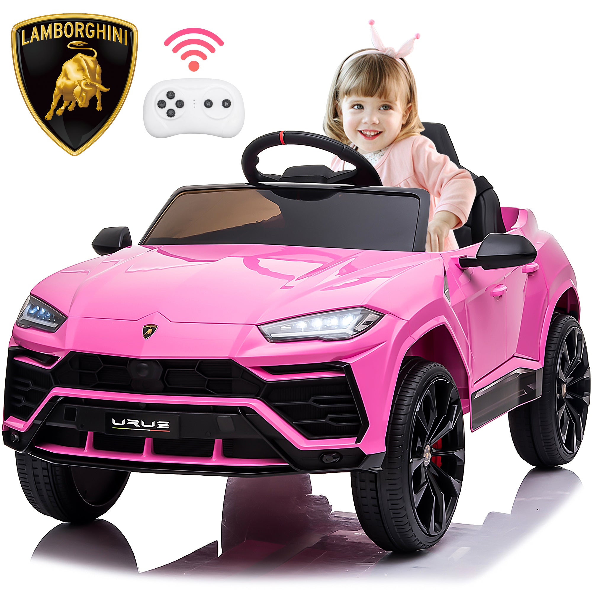 iYofe 12V Lamborghini Ride on Cars with Remote Control, Powered Ride on Toys with Music, USB/AUX Ports, LED Lights, 3 Speeds, 4 Wheels Electric Cars for Kids Toddlers Ages 3-5, Pink