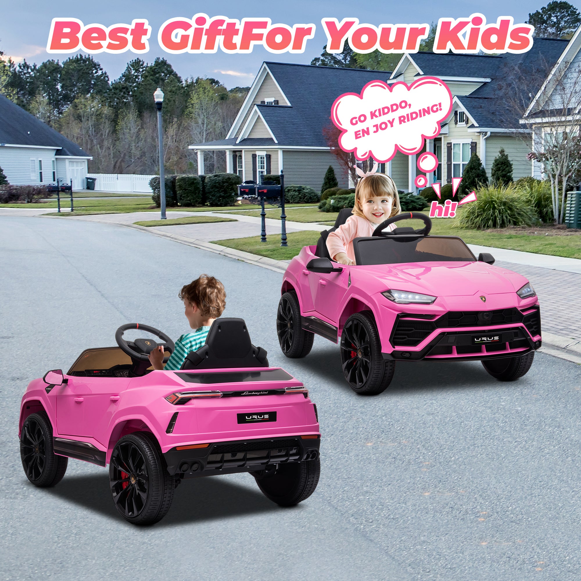 iYofe 12V Lamborghini Ride on Cars with Remote Control, Powered Ride on Toys with Music, USB/AUX Ports, LED Lights, 3 Speeds, 4 Wheels Electric Cars for Kids Toddlers Ages 3-5, Pink