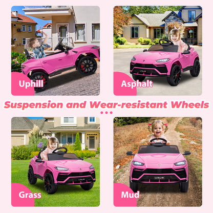 iYofe 12V Lamborghini Ride on Cars with Remote Control, Powered Ride on Toys with Music, USB/AUX Ports, LED Lights, 3 Speeds, 4 Wheels Electric Cars for Kids Toddlers Ages 3-5, Pink