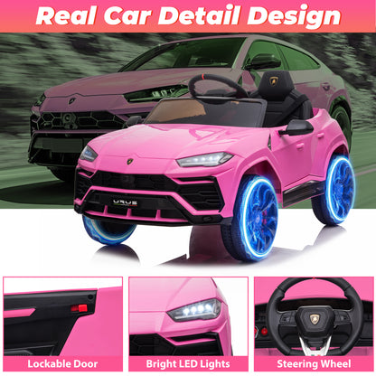 iYofe 12V Lamborghini Ride on Cars with Remote Control, Powered Ride on Toys with Music, USB/AUX Ports, LED Lights, 3 Speeds, 4 Wheels Electric Cars for Kids Toddlers Ages 3-5, Pink