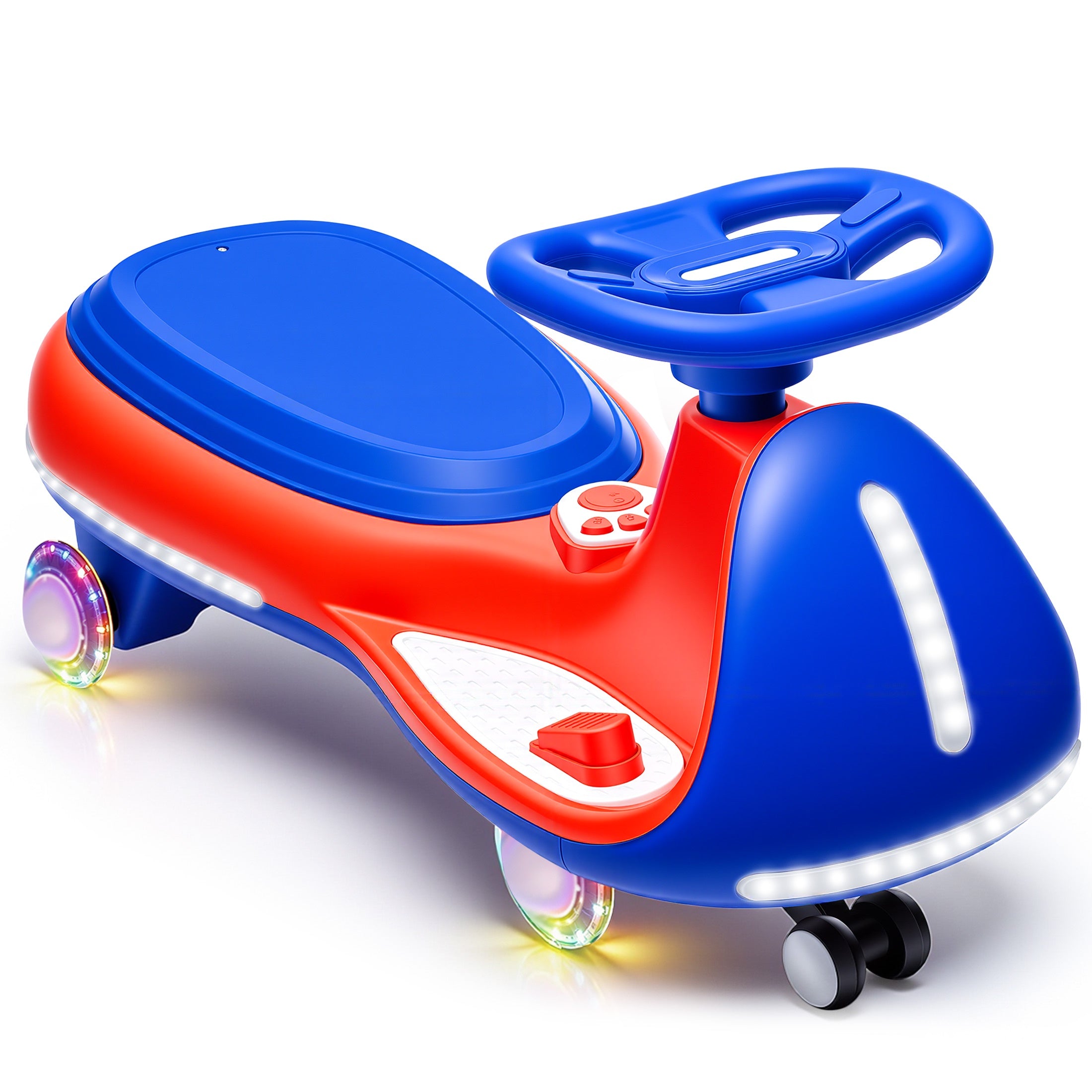 12V Electric Wiggle Car for Kids, Toddlers Ride on Toys with Pedal, Display, Flashing PU Wheels, LED Light, Bluetooth Music, Max Speed 5 MPH, Kids Ride on Cars for Boys Girls 3+, Blue+Red