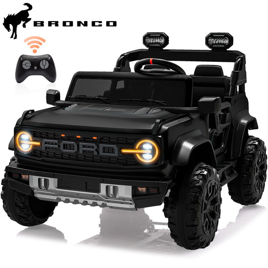 24V 2 Seater Ride on Cars, Licensed Ford Bronco Raptor Ride on Truck Toy with Remote Control, Powered Kids Car Electric Vehicles with Bluetooth/Music Player/LED Light/4 Wheel Spring Suspension, Black