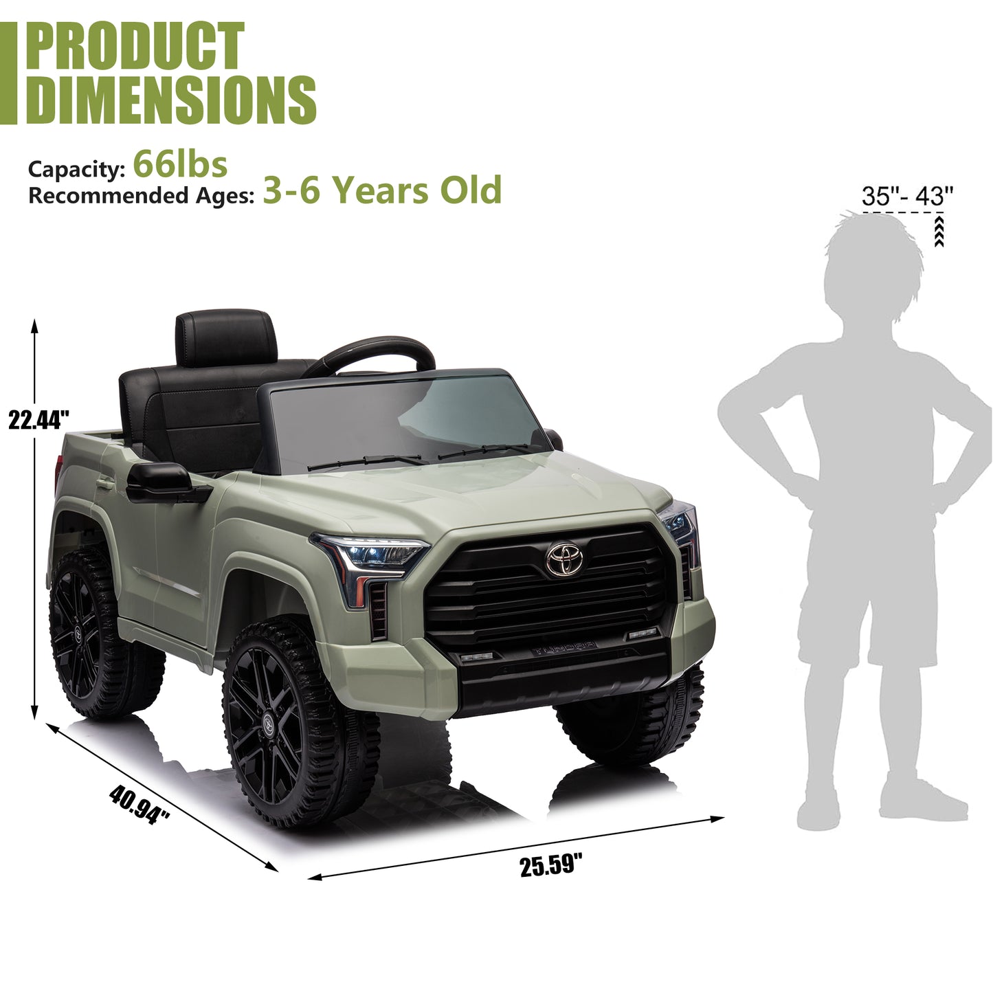 Toyota Tundra Pickup 12V 7A Ride On Cars for Kids, Ride On Toys with Remote Control, Battery Powered Kids Electric Vehicles with Bluetooth Music, USB, Electric Cars for Kids Boys Girls Gifts, Green