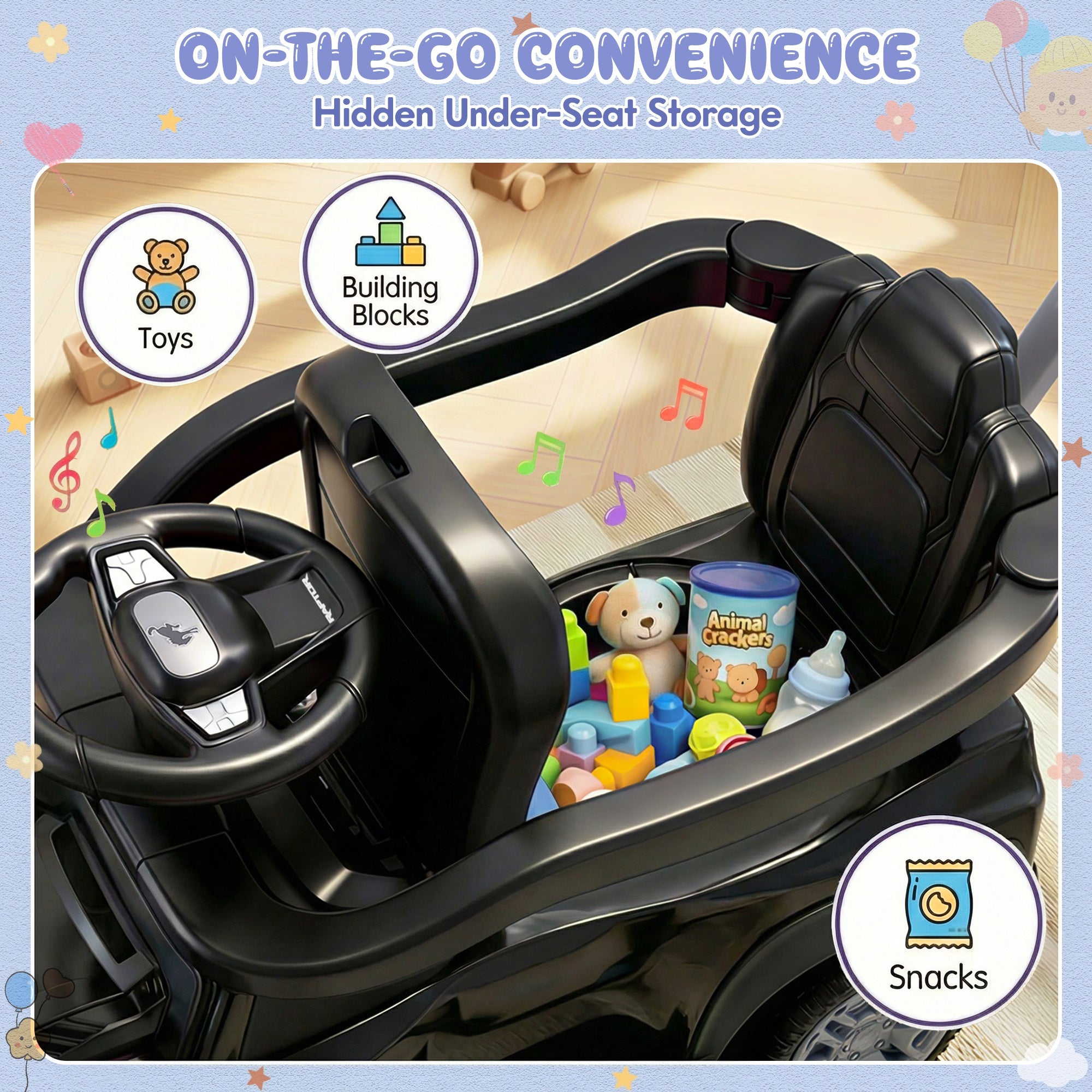 iYofe Kids Ride on Push Car, Licensed Ford Bronco Raptor Toddlers Ride on Toys with Horn, Music, Handle, Under Seat Storage, Kids Push Car for Toddlers 18 Months +, Black
