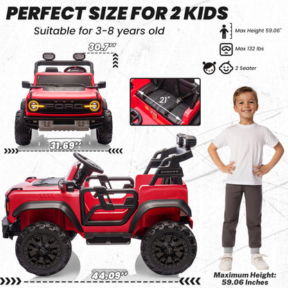 iYofe 24V 2 Seater Ford Bronco Raptor Powered Ride on Car with Remote Control, Bluetooth, Ages 3-8, Red