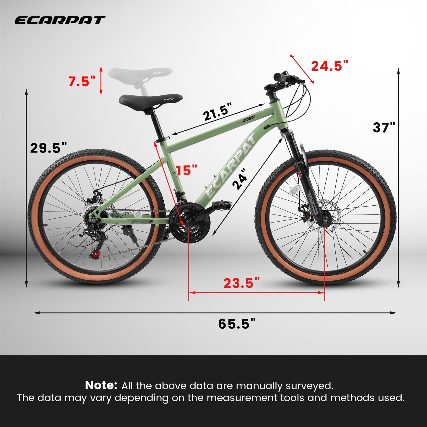 24" Mountain Bikes for Boys Girls, 21 Speed Mountain Bicycle w/ Disc Brakes, Bike for kids Youth Teen Adults, Commuter City Bikes Suit for Rider Height 48"-5'6 Ages 10+, 85% assembled