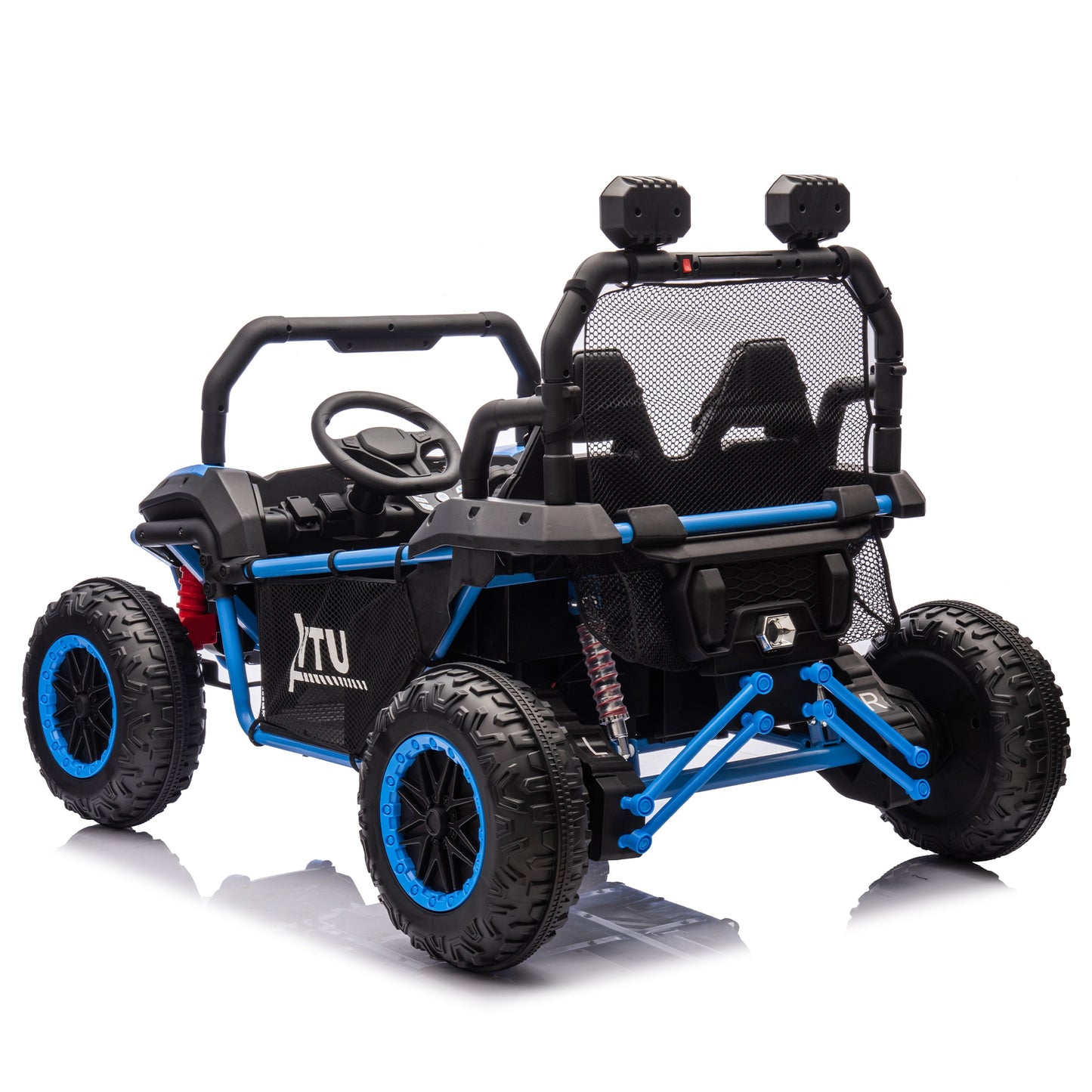 24V 2 Seater Ride on Car for Kids, Powered Ride on UTV Toy for Toddlers Boys Girls, Kids Car Electric Vehicle with Remote Control, LED Lights, Bluetooth Music, 3 Speeds, 4 Spring Suspension, Blue