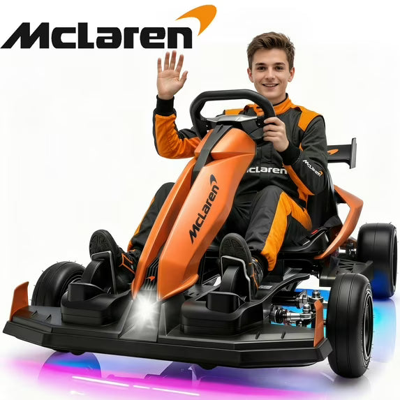 McLaren 48V Electric Go Kart for Adults & Teens, 750W Motor, 24 km/h, Hydraulic Disc Brake, 4-Wheel Spring Suspension, Adjustable Chassis, Tires, Foldable Design, Ride on Toy for Boys or Girls