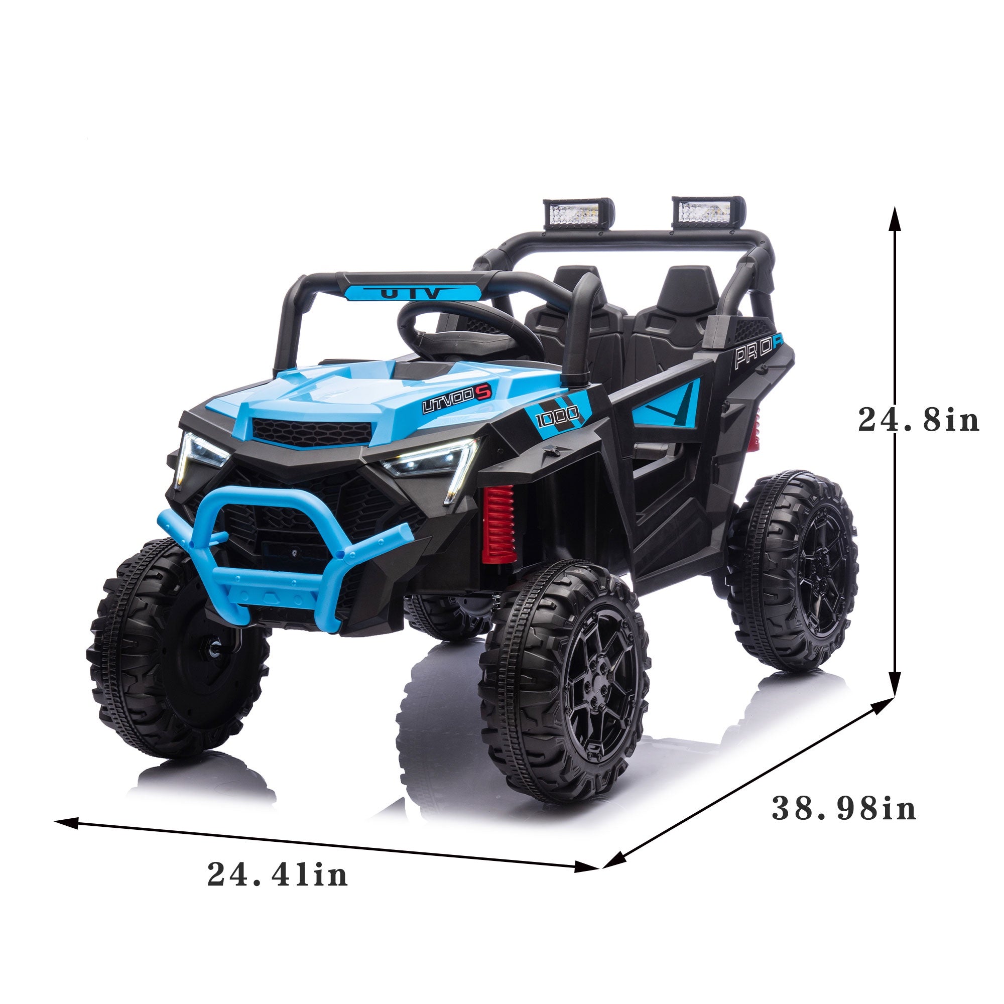 24V Powered Ride on UTV, iYofe Electric Ride on Cars with Remote Control, Bluetooth, Music, LED Lights, Portable Handle, 4 Wheels Suspension, Kids Ride on Toys for Boys Girls Ages 3-6, Blue