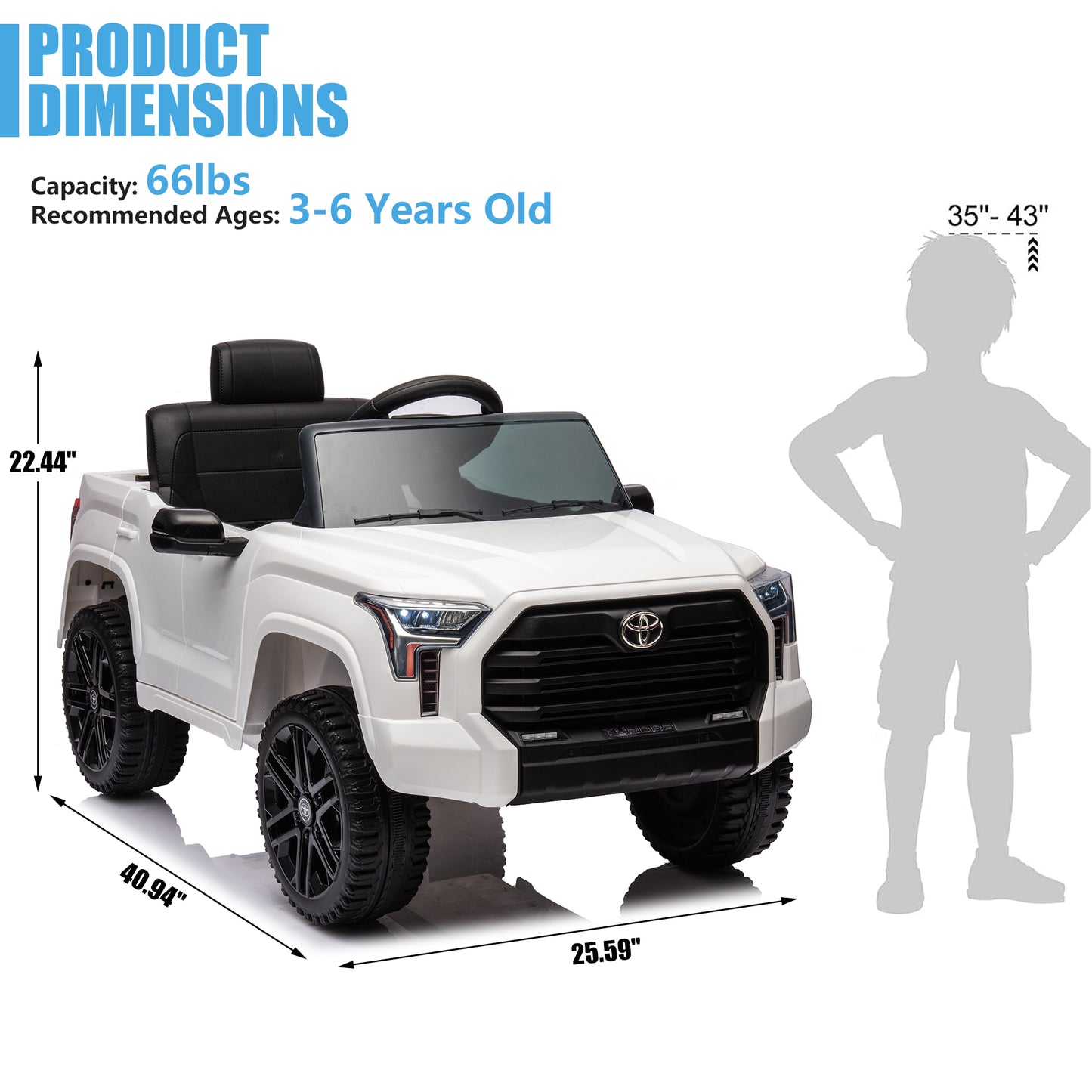 Toyota Tundra Pickup 12V 7A Ride On Cars for Kids, Ride On Toys with Remote Control, Battery Powered Kids Electric Vehicles with Bluetooth Music, USB, Electric Cars for Kids Boys Girls Gifts, White