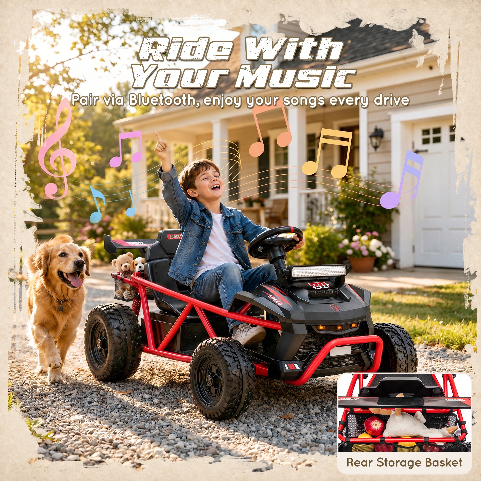 iYofe 36V Electric Ride on Car for Big Kids, Powered Ride on Vehicle for Boys Girls Ages 6+, Kids Electric Car with Bluetooth, Music, Rear Wheel Spring Suspension, Red