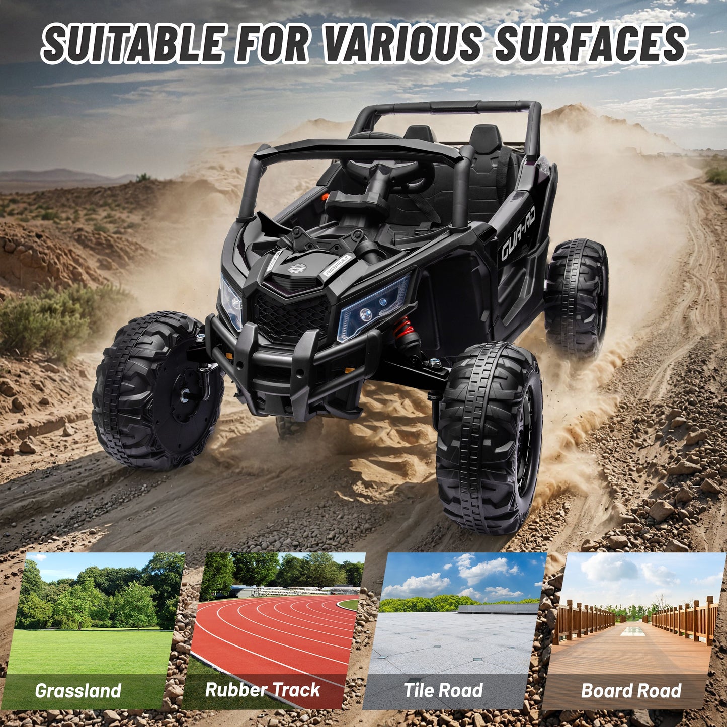 iYofe 24V Ride on Toys for Big Kids, Kids Ride on Car for Boys Girls 3-6, Powered Ride on UTV Electric Cars for Kids w/ Remote Control, Bluetooth Music, LED Lights, 4 Wheels Spring Suspension, Black